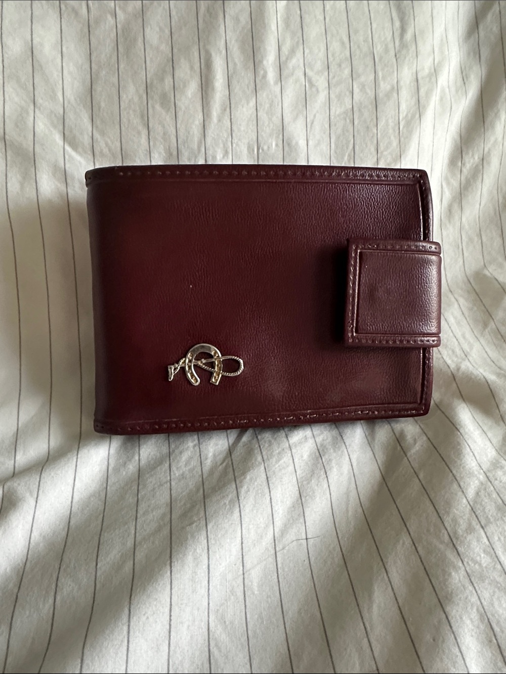 Vintage Equestrian Burgundy Leather Folding Wallet Horseshoe Logo